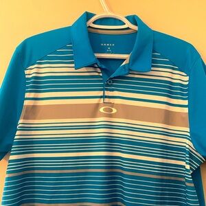 Oakley Men's Golf Blue White Stripes Short Sleeve Polo Shirt